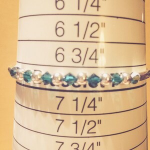 May Emerald Swarovski Crystal Birth Month Sterling Silver Plated Bracelet on bracelet measuring cone