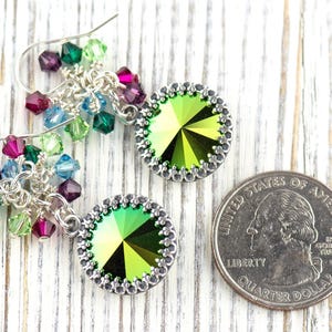 Orecchini natalizi allegri e luminosi, orecchini fatti a mano in argento sterling, cristalli Swarovski, colorati immagine 5