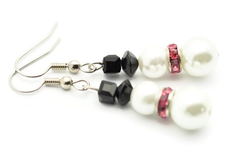 Snowman Earrings, White Snowmen, Surgical Steel, Snow Woman, Winter Jewelry, Pink Scarf, Holiday Earrings, Christmas Earrings, Snow Love image 1