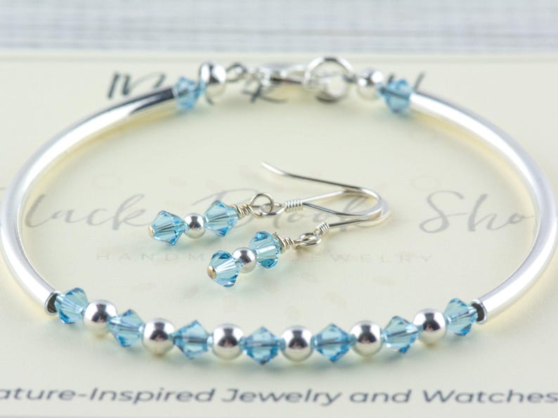 Pulsera con piedra de nacimiento de marzo, pulsera con piedra de nacimiento de aguamarina, pulsera con piedra de nacimiento, pulsera con piedra de nacimiento, regalo de pulsera de marzo imagen 3