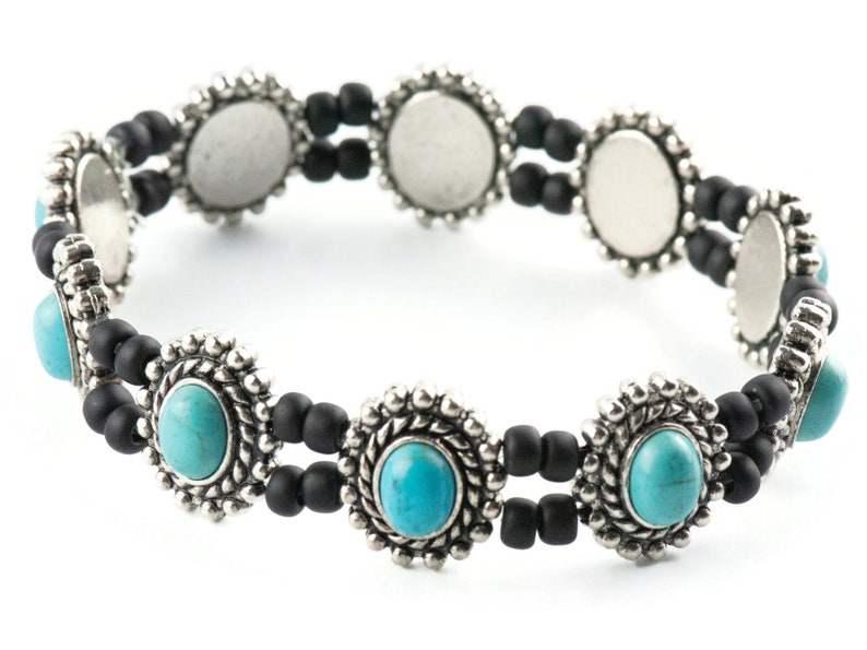Turquoise Blue Howlite Oval Beaded Stretch Bracelet / Handmade Bracelet / Bohemian Jewelry image 7