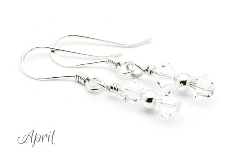 April Diamond Swarovski Crystal Birth Month Sterling Silver Drop Earrings