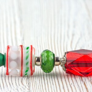 Red and Green Christmas Beaded Metal Ballpoint Pen with Lampwork Glass Beads • Black Ink (Extra Refill) image 2