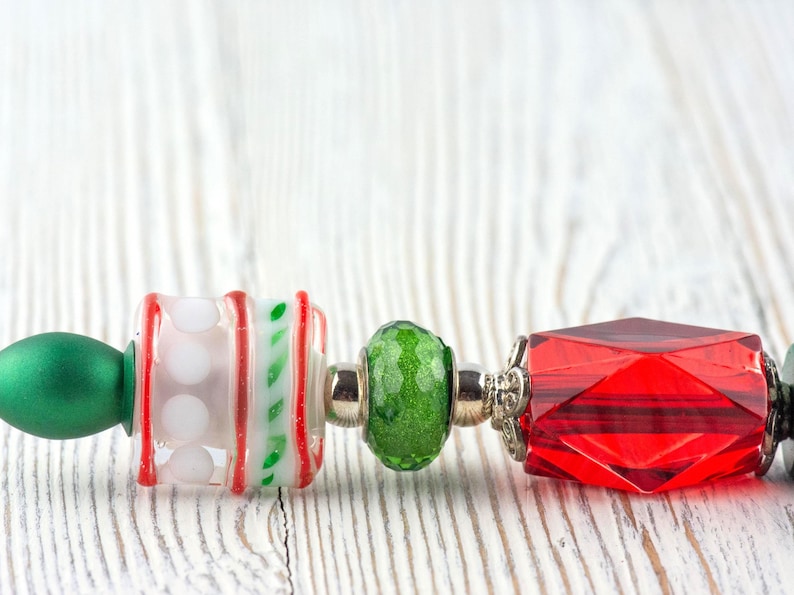 Red and Green Christmas Beaded Metal Ballpoint Pen with Lampwork Glass Beads • Black Ink (Extra Refill) image 2