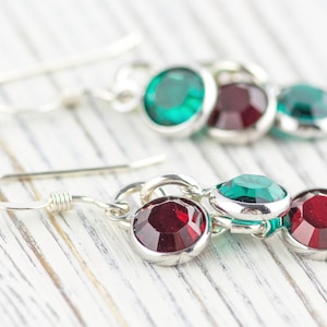 Orecchini natalizi con vischio, orecchini fatti a mano in argento sterling, cristallo Swarovski immagine 1