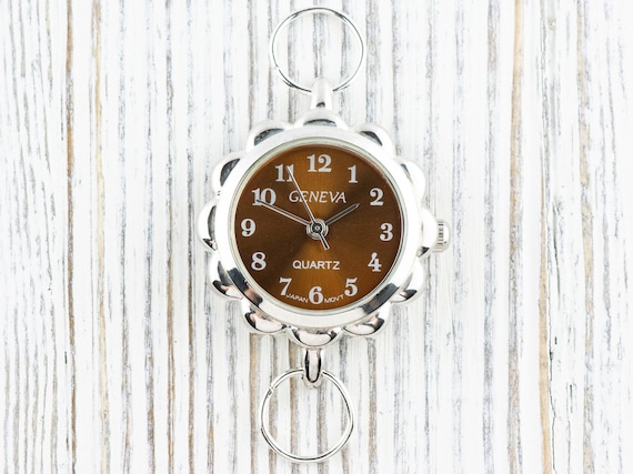 Brown Dial Silvertone Flower Watch Face • DIY Beading Watch  display picture 2