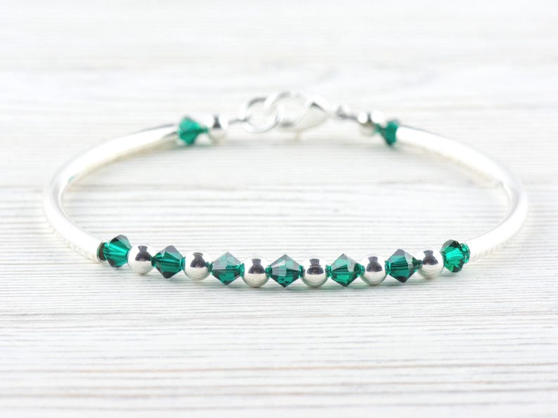 May Birthstone, Emerald Birthstone Bracelet, Birth Month Bracelet, Birth Stone Bracelet, May Bracelet Gift image 1