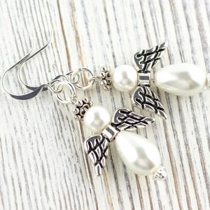 White Christmas Angel Earrings, Handmade Silver Plated Earrings, Angel Jewelry image 1