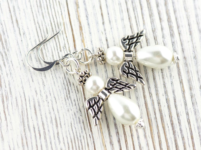 White Christmas Angel Earrings, Handmade Silver Plated Earrings, Angel Jewelry image 1