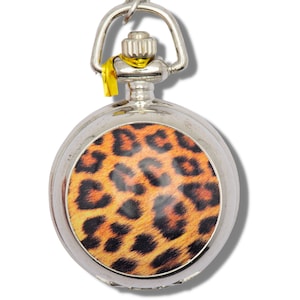 Leopard Print Porcelain, Silvertone Pocket Watch Necklace, Chain Necklace Watch, Long Necklace Watch, Watch Locket Necklace