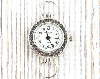 White Dial Silvertone Round Dotted Watch Face • DIY Beading Watch • Jewelry Making • Analog • Loops and Battery Included