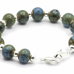 Blue Porcelain Round Stretch Interchangeable Beaded Bracelet Watch Band • Medical ID Bracelet • Ladies Watch Band image 3