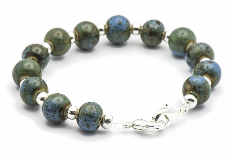 Blue Porcelain Round Stretch Interchangeable Beaded Bracelet Watch Band • Medical ID Bracelet • Ladies Watch Band image 3