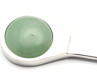 Green Aventurine Letter Opener • Chrome Plated Steel • Paper Knife • Desk Accessory • 8-Inch
