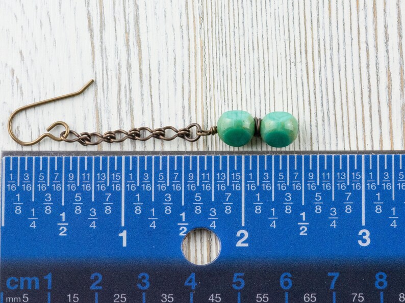 Aqua Blue Glass & Brass Earrings • Earthy Boho Jewelry • Nature-Inspired Handmade Earrings • Jewelry Gift • Nickel-free • Lead-free image 2