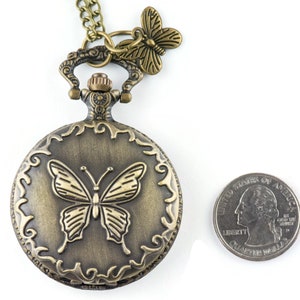 Fjärilsberlock i brons fickur långt halsband / Unika klockor / Naturinspirerade smycken / Stort fickur bild 4