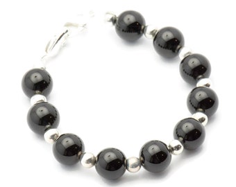 Black Onyx Beaded Bracelet Watch Band • Medical ID Bracelet • Handmade Watch Band • Gemstone Stretch Watch Band