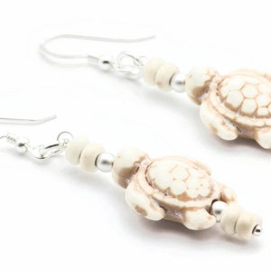 Turtle Sterling Silver Drop Earrings, White Stone, Summer Jewelry image 2