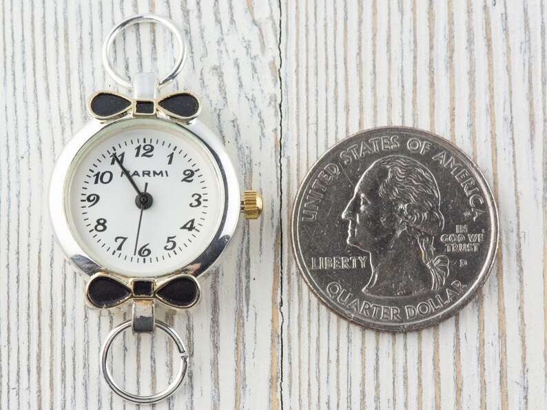 Black Bow Tie Two-Tone Round Watch Face • White Dial • DIY Beading Watch • Jewelry Making • Analog • Loops and Battery Included image 4