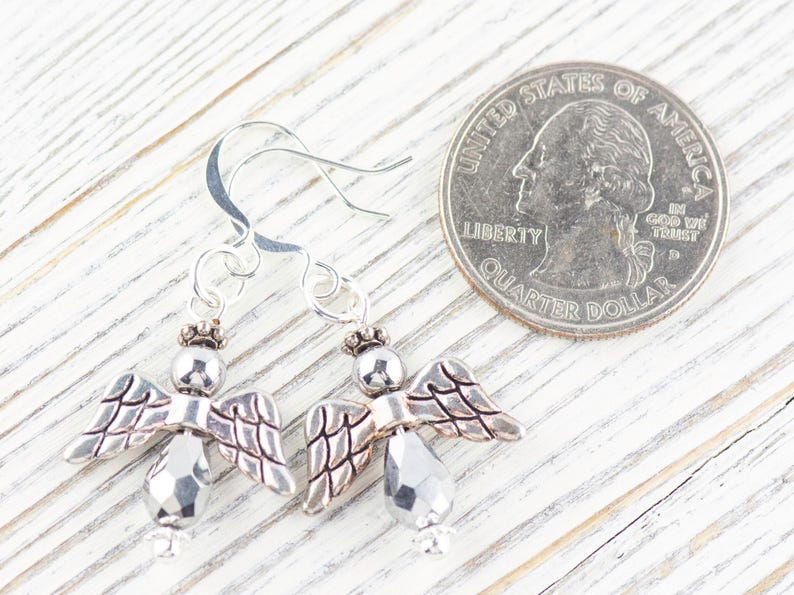 Silverörhängen med julängel, handgjorda silverpläterade örhängen, ängelsmycken bild 4