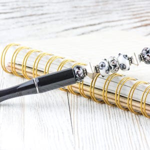 Black and White Beaded Metal Ballpoint Pen with Lampwork Glass Beads • Refillable image 2