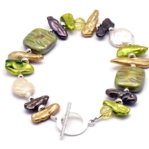 Evergreen Freshwater Pearl Bracelet, Pearl Bracelet, Green Bracelet, Unique Beaded Bracelet, Sterling Silver Bracelet
