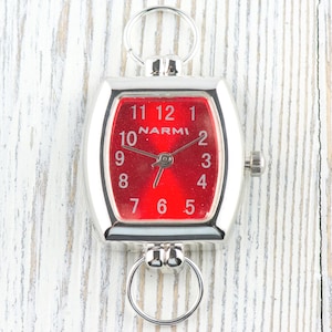Red Dial Silvertone Square Rectangle Watch Face • DIY Beading Watch • Jewelry Making • Analog • Loops and Battery Included image 1