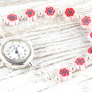 Pulsera de reloj elástica con cuentas intercambiables de cristal rojo roto • Pulsera de identificación médica • Hebra única • Joyería hecha a mano imagen 6