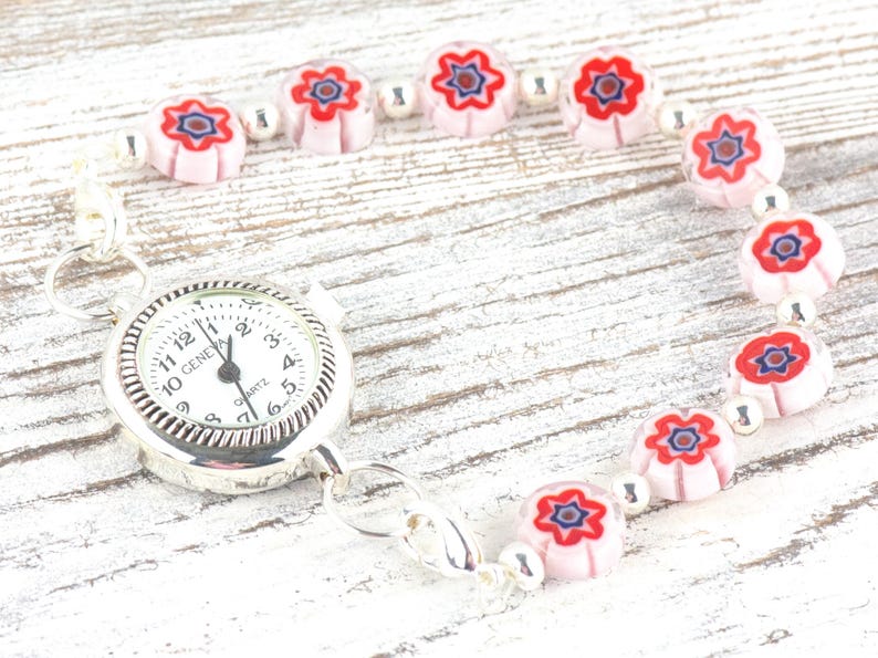 Pulsera de reloj elástica con cuentas intercambiables de cristal rojo roto • Pulsera de identificación médica • Hebra única • Joyería hecha a mano imagen 6