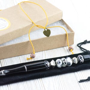 Black and White Beaded Metal Ballpoint Pen with Lampwork Glass Beads • Refillable image 8