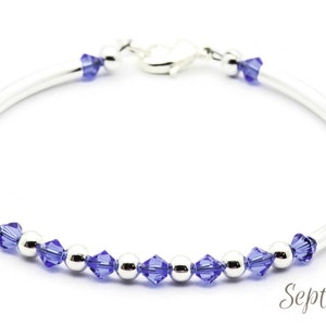 September Sapphire Swarovski Crystal Birth Month Sterling Silver Plated Bracelet