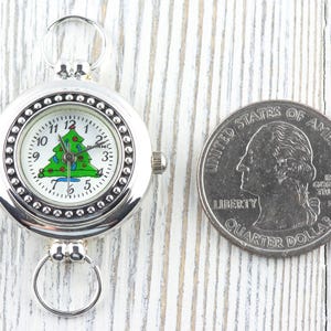 Christmas Tree Watch Face, Round White Watch Face, Christmas Watch, Festive Holiday Jewelry image 4