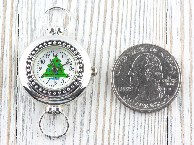 Christmas Tree Watch Face, Round White Watch Face, Christmas Watch, Festive Holiday Jewelry image 4