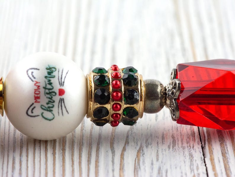 Meowy Christmas Beaded Metal Ballpoint Pen with Lampwork Glass Beads • Black Ink (Extra Refill) image 1