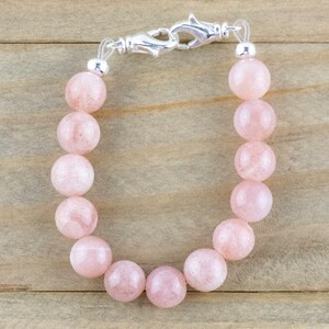 Pink Flake Moonstone Stretch Beaded Watch Band, Medical Alert Bracelet, Single Strand, Interchangeable, Handmade Jewelry 画像 1
