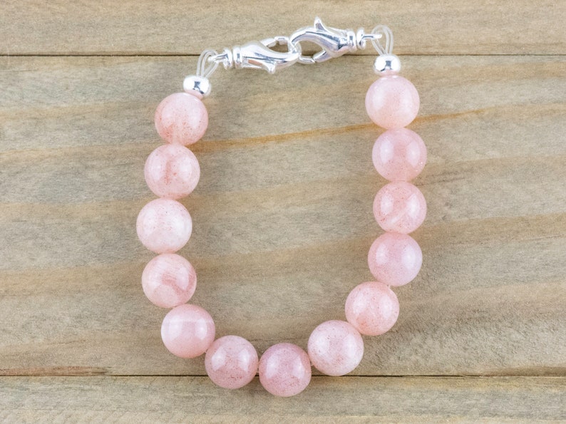 Pink Flake Moonstone Stretch Beaded Watch Band, Medical Alert Bracelet, Single Strand, Interchangeable, Handmade Jewelry 画像 1