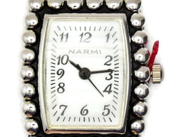 White Dial Silvertone Bumpy Square Watch Face • DIY Beading Watch • Jewelry Making • Analog • Loops and Battery Included