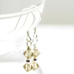 November Topaz Swarovski Crystal Birth Month Sterling Silver Drop Earrings hanging on vase