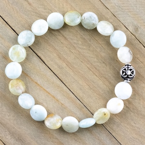 Akvamarinpärlsträckarmband med ädelstenar • Enkla unisex-smycken med halvädelstenar • Handgjort armband med naturliga ädelstenar bild 1