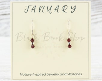 January Birthstone Earrings, Minimalist Swarovski Earrings, Birthstone Earrings for Her, January Earrings Gift