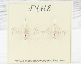 June Birthstone Earrings, Alexandrite Birthstone Earrings, Swarovski Pink Earrings, Minimalist Birthstone Earrings