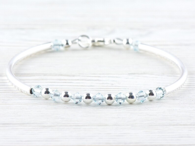 December Birthstone, Light Azore Birthstone Bracelet, Minimalist Crystal Bracelet, Birth Stone Bracelet, Birth Month Bracelet image 1