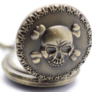 Skull & Crossbones Pocket Watch Necklace, Skull Watch Necklace, Long Necklace Watch, Bronze Pocket Watch, Ladies Pocket Watch