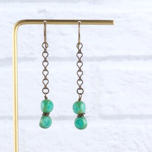 Aqua Blue Glass & Brass Earrings • Earthy Boho Jewelry • Nature-Inspired Handmade Earrings • Jewelry Gift • Nickel-free • Lead-free image 5