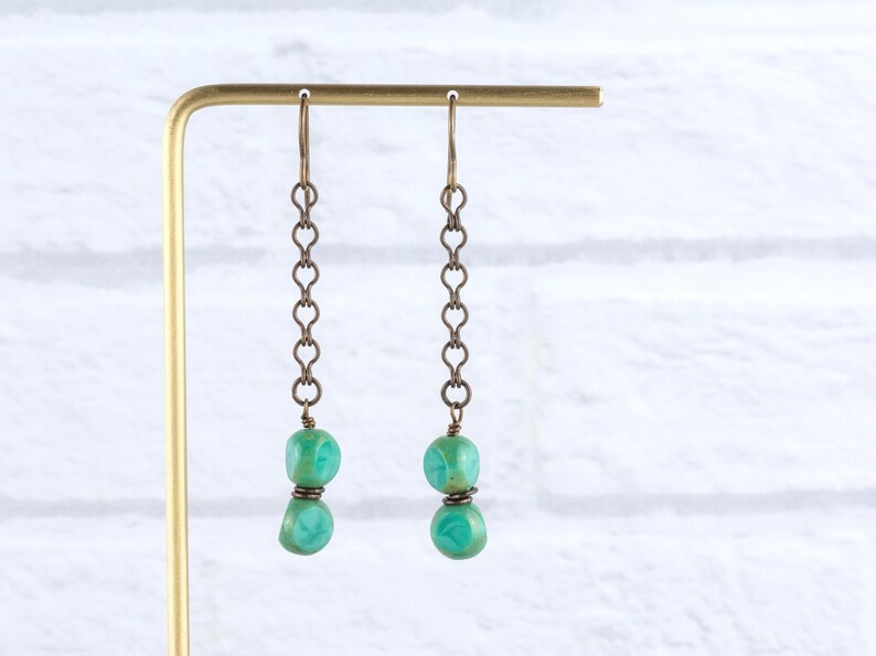 Aqua Blue Glass & Brass Earrings • Earthy Boho Jewelry • Nature-Inspired Handmade Earrings • Jewelry Gift • Nickel-free • Lead-free image 5