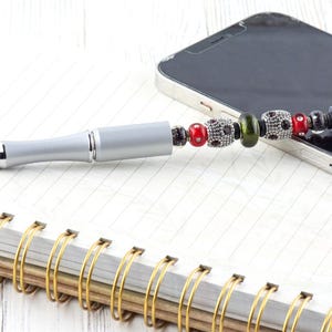 Vintage Christmas Beaded Silver Stylus Pen • Lampwork Glass Beads • Metal Ballpoint image 2