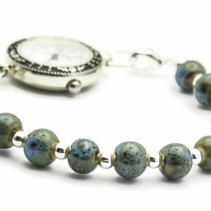 Blue Porcelain Round Stretch Interchangeable Beaded Bracelet Watch Band • Medical ID Bracelet • Ladies Watch Band image 5