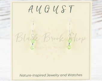 August Birthstone Earrings, Minimalist Swarovski Earrings, Birthday Earrings for Her, Peridot Birthstone Earrings