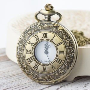 Antique Bronze Pocket Watch Long Necklace / Unique Watches / Roman Numerals / Large Pocket Watch