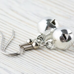 Jingle Bell Dangle Christmas Earrings • Holiday Jewelry • Feeling Festive • Handmade Gift for Her Silver
